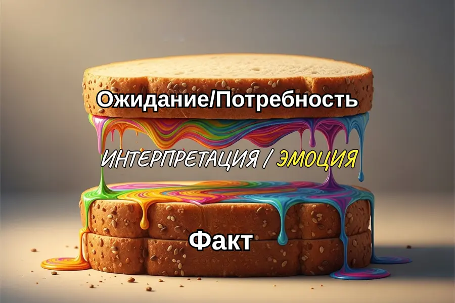 Метафора: Схема техники Сэндвич (Факт, Интерпретация, Ожидание) для конструктивной переработки критики.